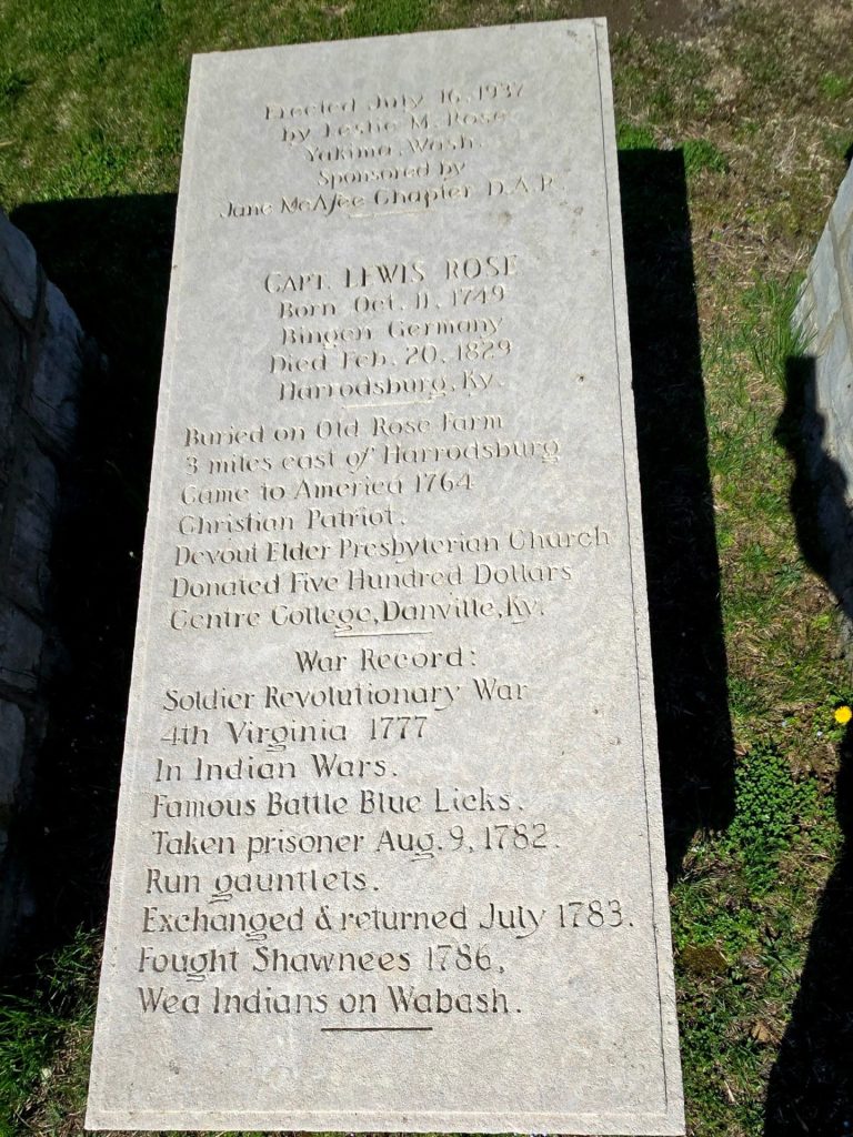 CAPT. LEWIS ROSE REVOLUTIONARY WAR CEMETERY STONE