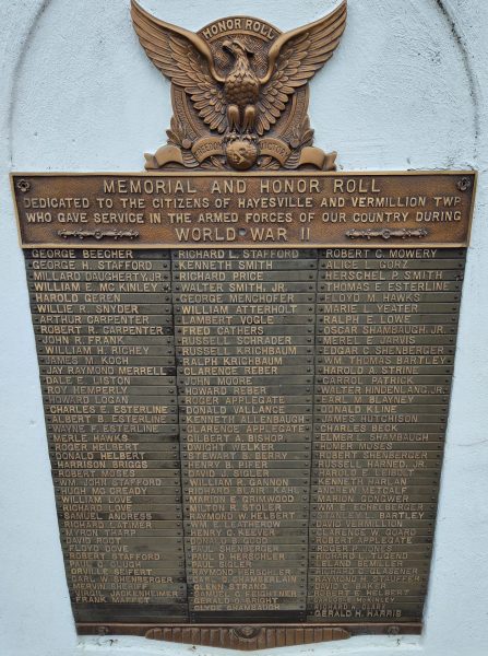 CITIZENS OF HAYESVILLE AND VERMILLION TWP WORLD WAR II MEMORIAL PLAQUE