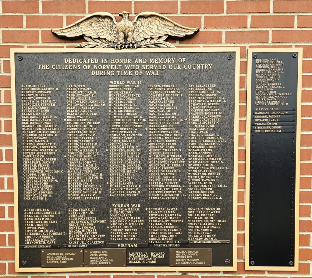CITIZENS OF NORVELT WAR VETERANS MEMORIAL PLAQUE
