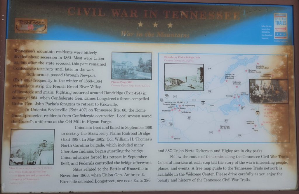 CIVIL WAR IN TENNESSEE IN THE MOUNTAINS MEMORIAL PANEL HARTFORD