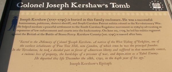COLONEL JOSEPH KERSHAW’S TOMB REVOLUTIONARY WAR MEMORIAL PANEL