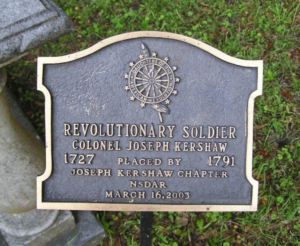 COLONEL JOSEPH KERSHAW’S TOMB REVOLUTIONARY WAR MEMORIAL PLAQUE