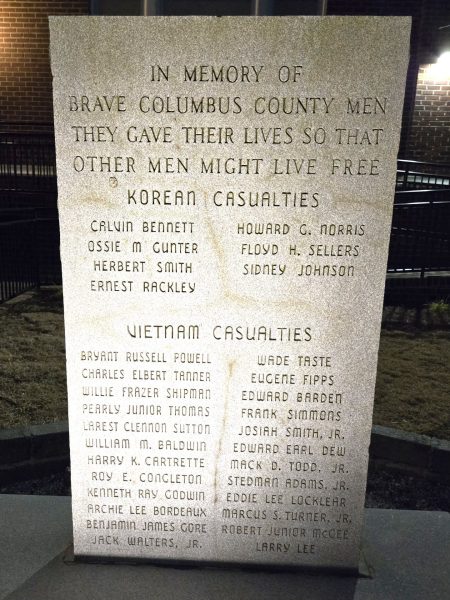 COLUMBUS COUNTY ULTIMATE SACRIFICE WAR MEMORIAL CLOSE-UP