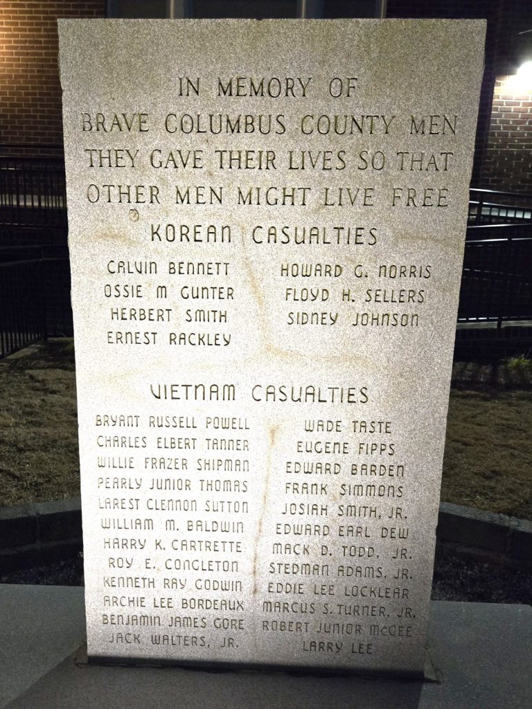 COLUMBUS COUNTY ULTIMATE SACRIFICE WAR MEMORIAL CLOSE-UP