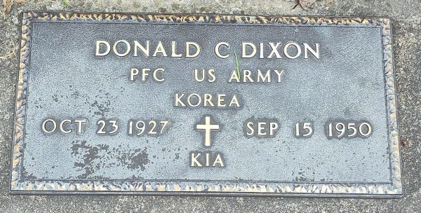 DONALD C DIXON WAR MEMORIAL PLAQUE