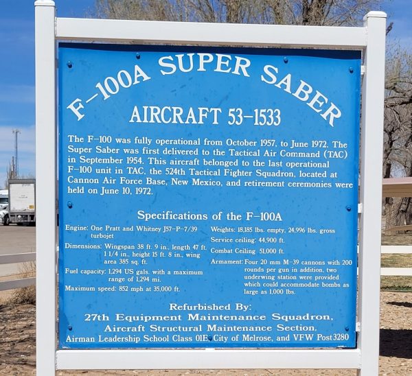 F-100A SUPER SABER AIRCRAFT MEMORIAL MARKER