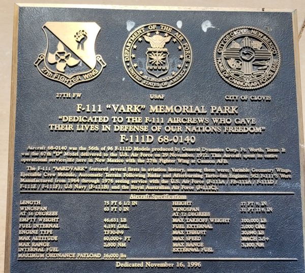 F-111 “VARK” MEMORIAL PARK PLAQUE