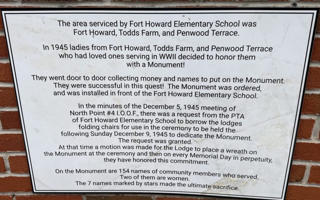 FORT HOWARD WWII MONUMENT PLAQUE