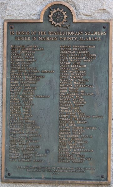 IN HONOR OF THE REVOLUTIONARY SOLDIERS BURIED IN MADISON COUNTY, ALABAMA MEMORIAL PLAQUE A