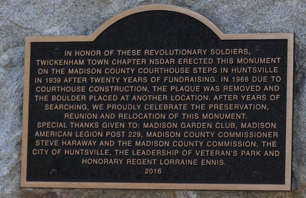 IN HONOR OF THE REVOLUTIONARY SOLDIERS BURIED IN MADISON COUNTY, ALABAMA MEMORIAL PLAQUE B