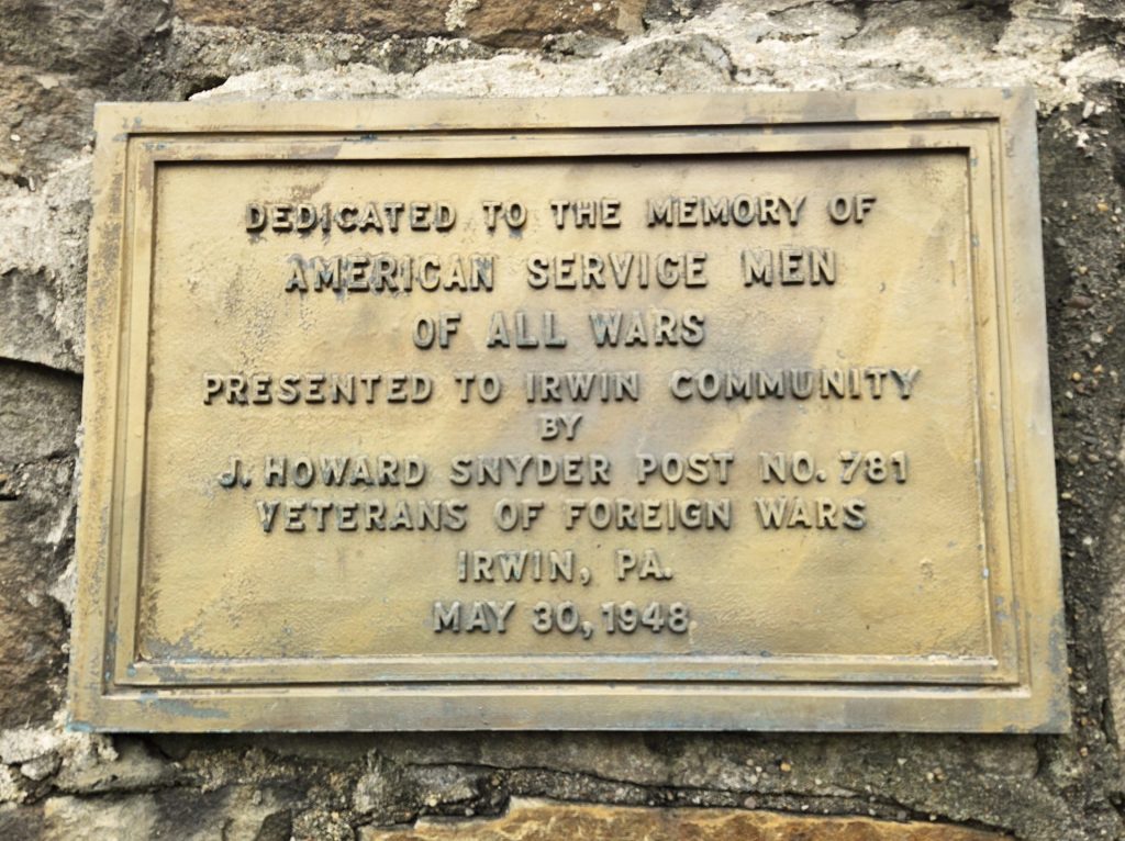J. HOWARD SNYDER POST NO. 781 WAR VETERANS MEMORIAL PLAQUE