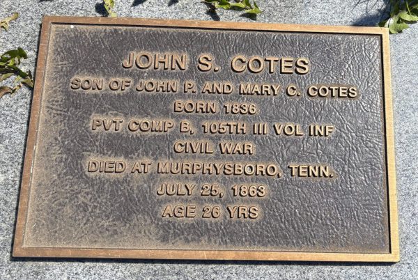 JOHN S. COTES WAR MEMORIAL PLAQUE