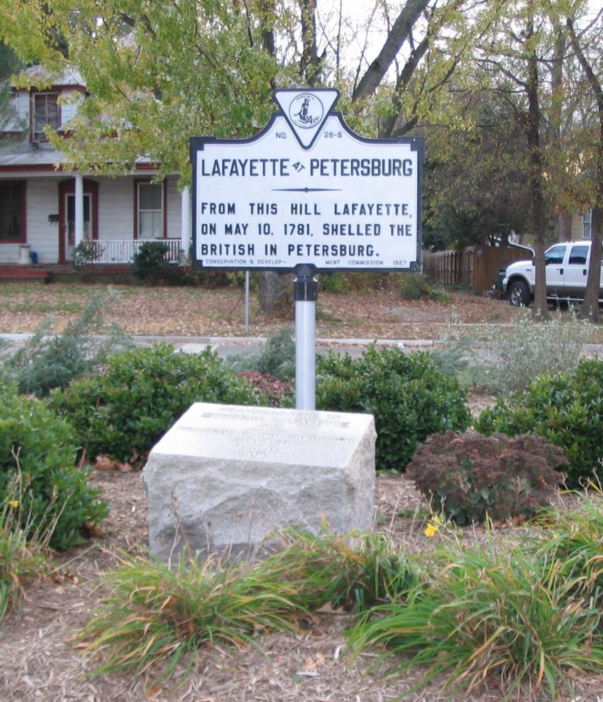 LAFAYETTE AT PETERSBURG REVOLUTIONARY WAR MEMORIAL MARKER