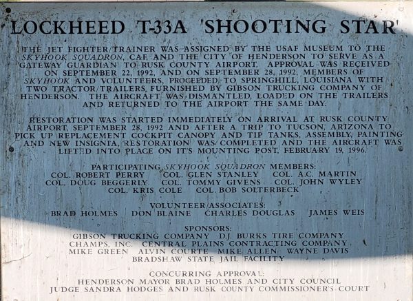 LOCKHEED T-33A ‘SHOOTING STAR’ AIRCRAFT MEMORIAL PLAQUE A