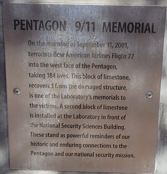 LOS ALAMOS PENTAGON 9/11 MEMORIAL PLAQUE A