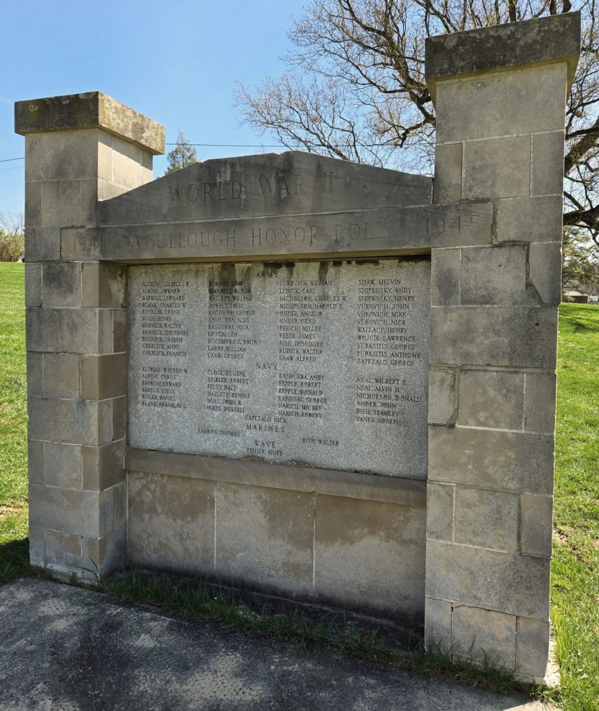 MCCULLOUGH WORLD WAR II HONOR ROLL MEMORIAL