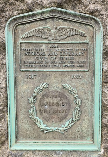 MUSICAL AND LITERARY CLUB OF IRWIN WORL.D WAR MEMORIAL TREE GROVE PLAQUE