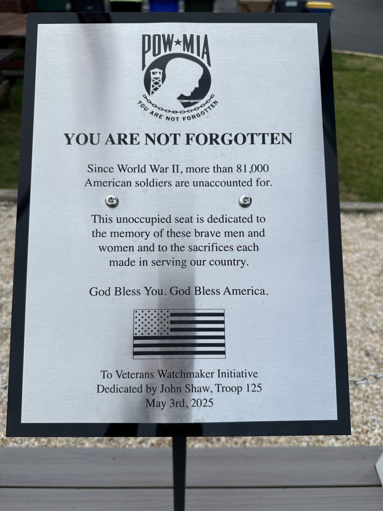 ODESSA YOU ARE NOT FORGOTTEN WAR MEMORIAL CHAIR PLAQUE