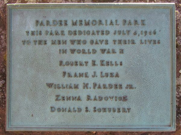 PARDEE MEMORIAL PARK PLAQUE