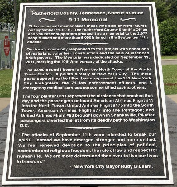 RUTHERFORD COUNTY, TENNESSEE, SHERIFF’S OFFICE 9-11 MEMORIAL PLAQUE