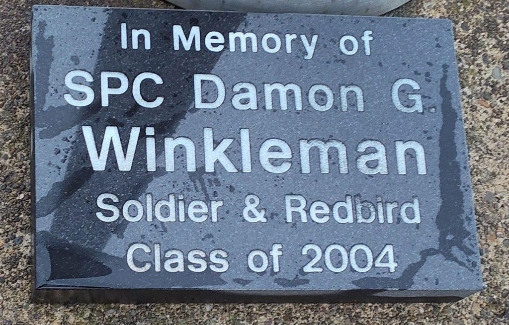 SPC DAMON G. WINKLEMAN WAR MEMORIAL PLAQUE