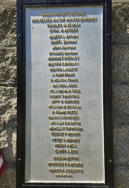 SHALER HEIGHTS PATRIOTS WAR MEMORIAL PLAQUE