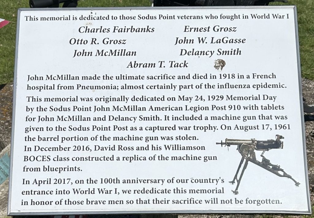 SODUS POINT WORLD WAR I VETERANS MEMORIAL PLAQUE A