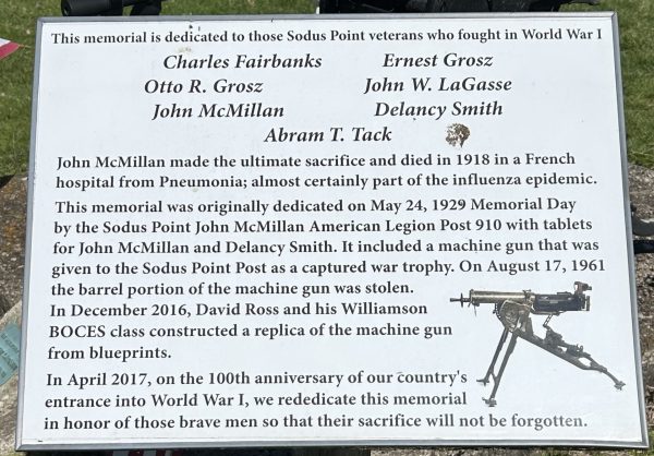 SODUS POINT WORLD WAR I VETERANS MEMORIAL PLAQUE A