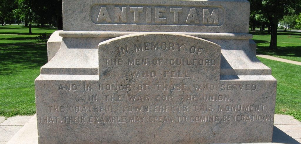 SOLDIERS’ MONUMENT ON THE GUILFORD GREEN MEMORIAL STONE A