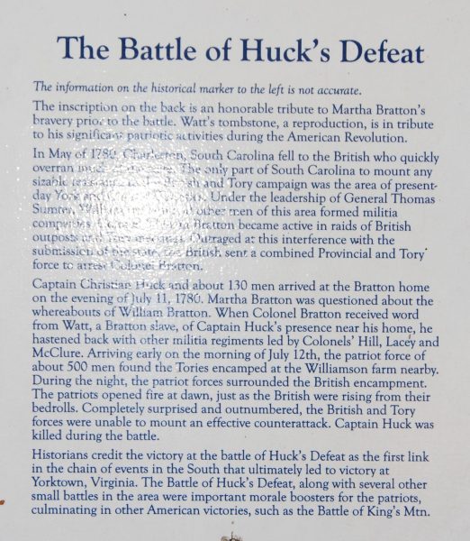 THE BATTLE OF HUCK’S DEFEAT WAR MEMORIAL PLAQUE