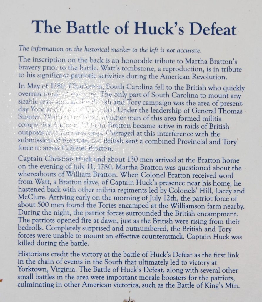 THE BATTLE OF HUCK’S DEFEAT WAR MEMORIAL PLAQUE