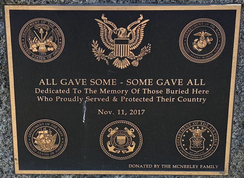 THE MCNEELEY FAMILY VETERANS MEMORIAL PLAQUE