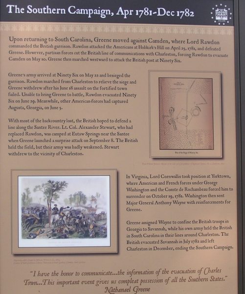 THE SOUTHERN CAMPAIGN, APR 1781-DEC 1782 MEMORIAL PLAQUE