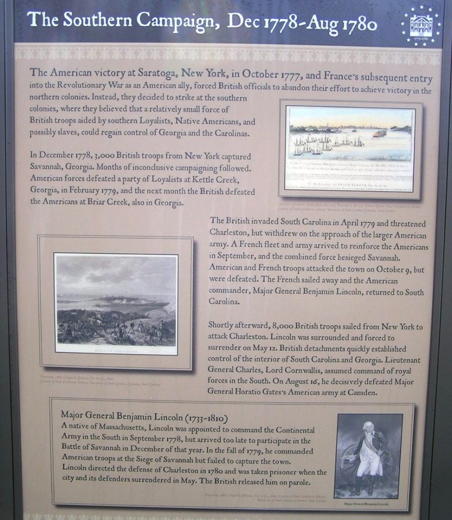 THE SOUTHERN CAMPAIGN, DEC 1778-AUG 1780 MEMORIAL PLAQUE
