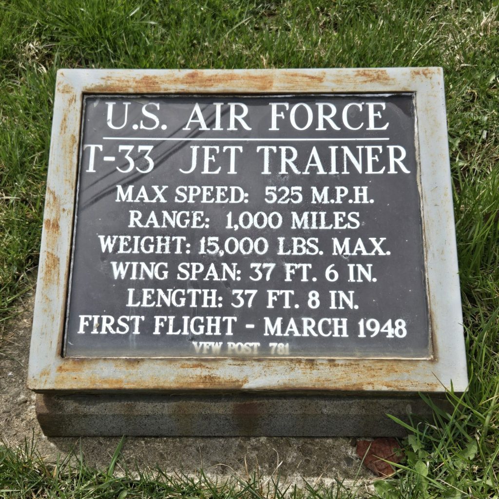 U.S. AIR FORCE T-33 JET TRAINER MEMORIAL PLAQUE