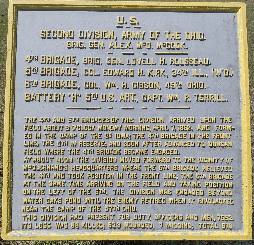 U.S. SECOND DIVISION, ARMY OF THE OHIO WAR MEMORIAL PLAQUE