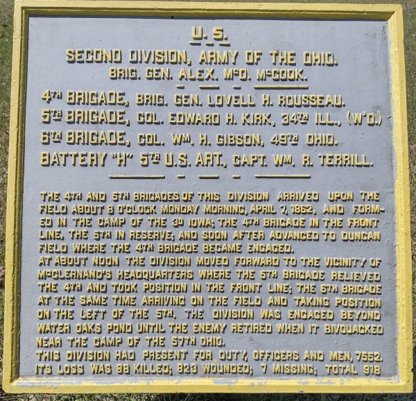 U.S. SECOND DIVISION, ARMY OF THE OHIO WAR MEMORIAL PLAQUE