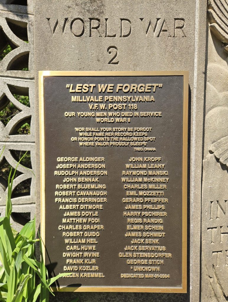 V.F.W. POST 118 WAR VETERANS MEMORIAL PLAQUE A