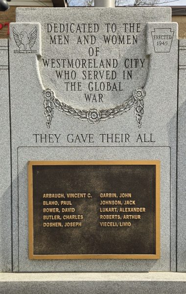 WESTMORELAND CITY WAR VETERANS MEMORIAL PLAQUE A