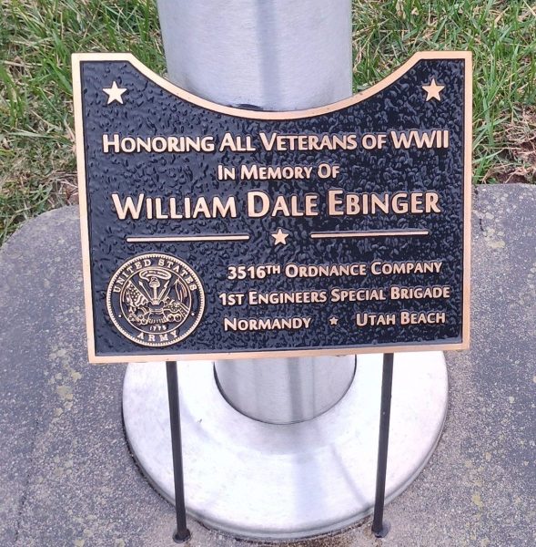 WILLIAM DALE EBINGER WAR MEMORIAL FLAGPOLE PLAQUE
