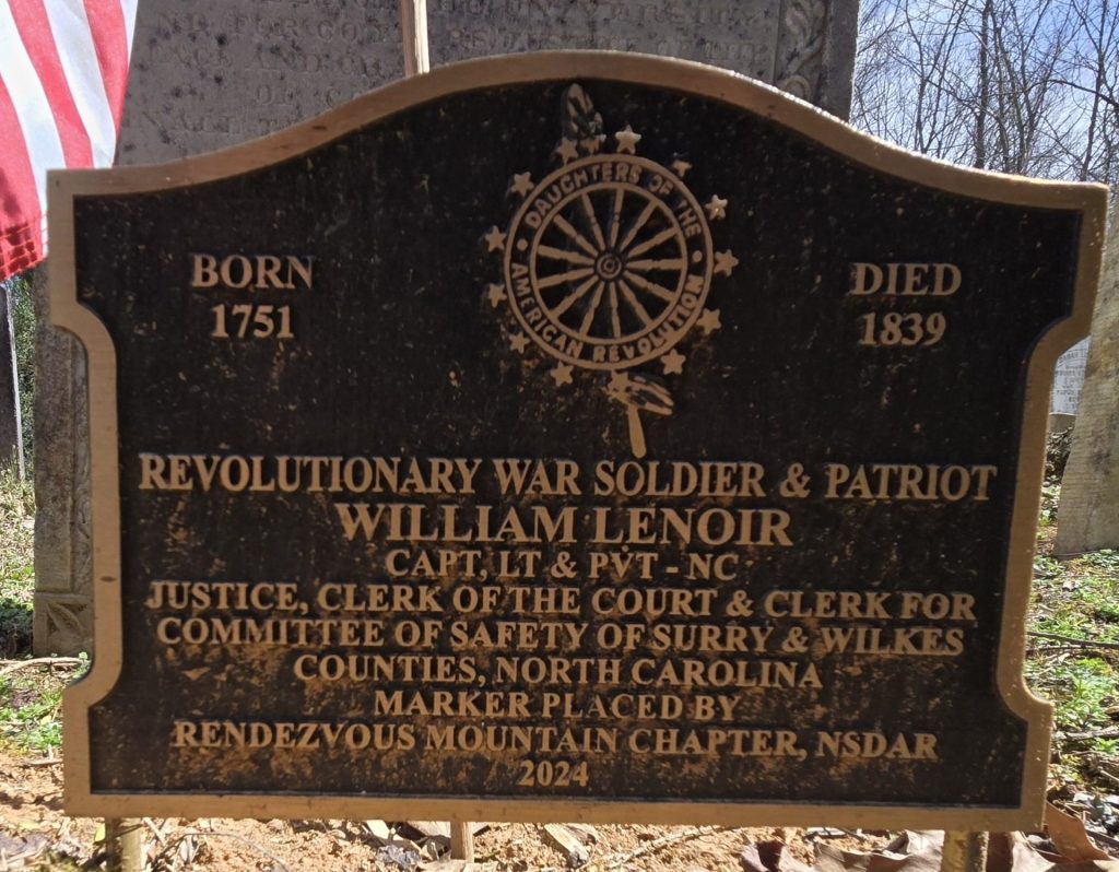 WILLIAM LENOIR REVOLUTIONARY WAR SOLDIER & PATRIOT MEMORIAL MARKER