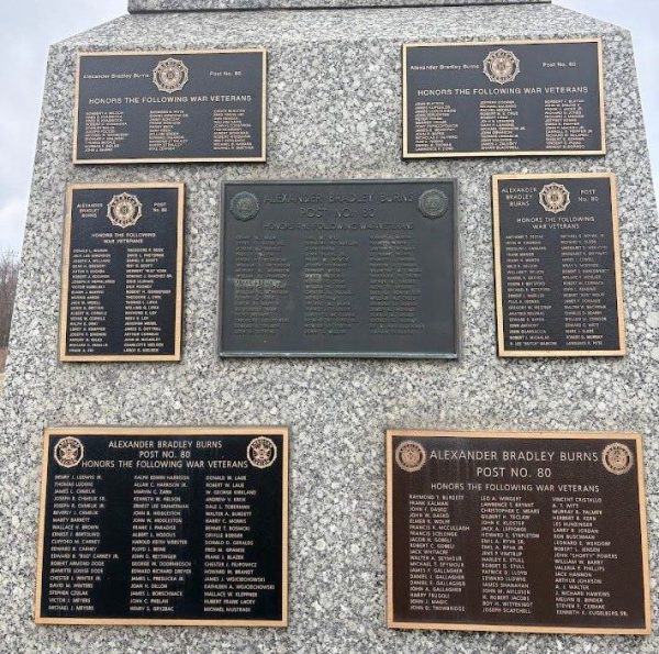ALEXANDER BRADLEY BURNS POST NO 80 WAR VETERANS MEMORIAL PLAQUES