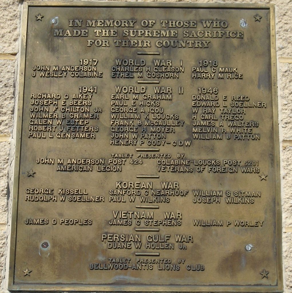 BELLWOOD-ANTIS SUPREME SACRIFICE VETERANS MEMORIAL PLAQUE