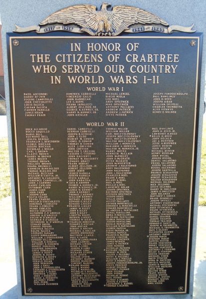 CITIZENS OF CRABTREE WORLD WARS MEMORIAL PLAQUE
