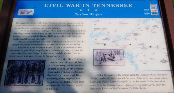 CIVIL WAR TENNESSEE PARTISAN WARFARE MEMORIAL PANEL