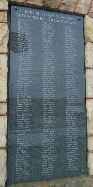 CLEARFIELD COUNTY WAR TIME VETERANS KILLED IN ACTION W.W.II PLAQUE B