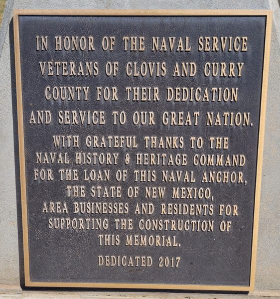CLOVIS AND CURRY COUNTY NAVAL SERVICE VETERANS MEMORIAL PLAQUE A