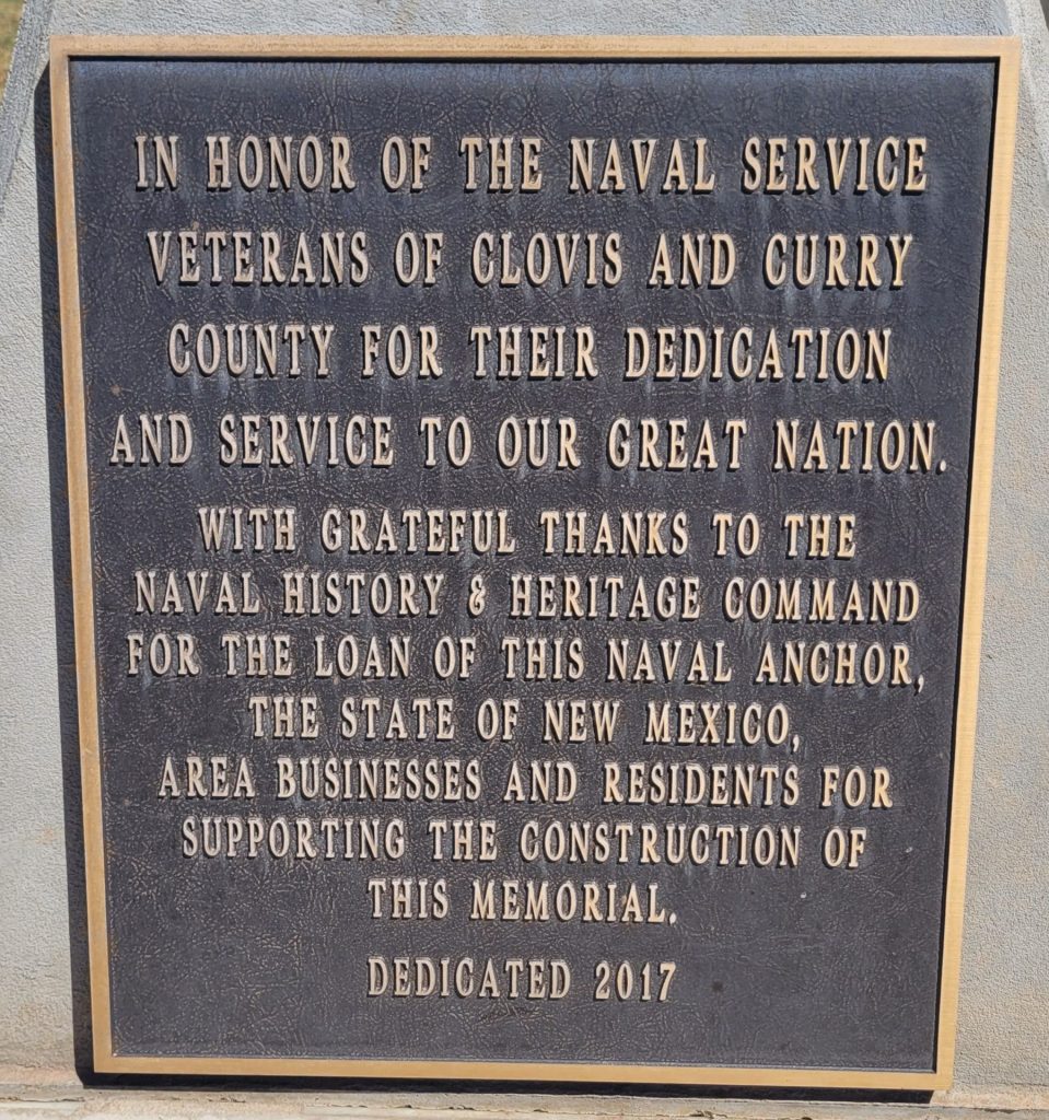 CLOVIS AND CURRY COUNTY NAVAL SERVICE VETERANS MEMORIAL PLAQUE A