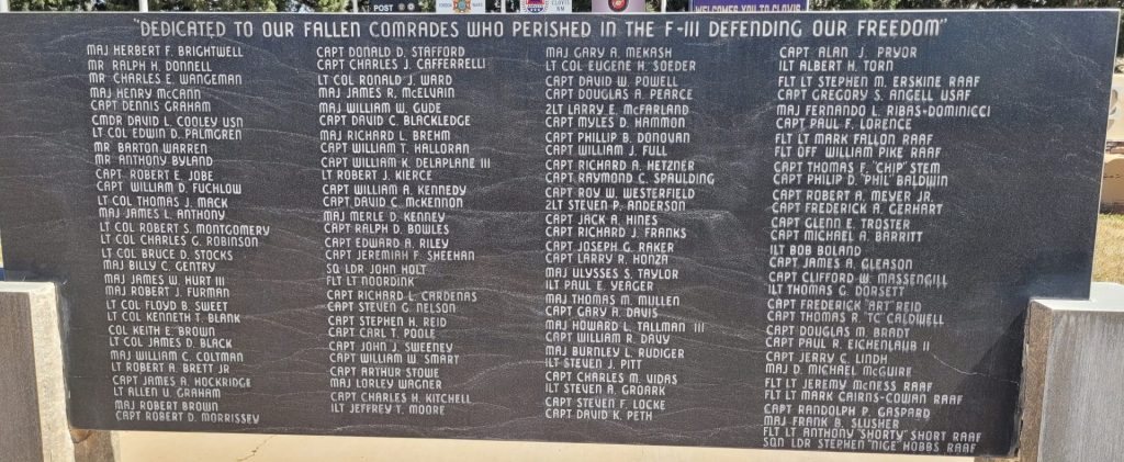 COMRADES WHO PERISHED IN THE F-111 WAR MEMORIAL