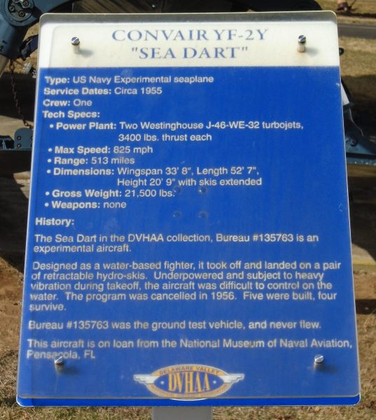 COVAIR YF-2Y “SEA DART” MEMORIAL PLAQUE